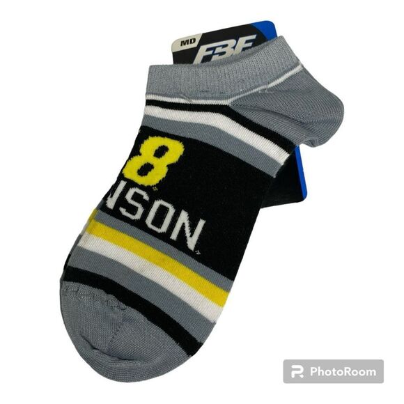 For Bare Feet Jimmie Johnson #48 Gray Yellow Stripe Ankle Socks M 6-11 W 5-10 M - Picture 1 of 6